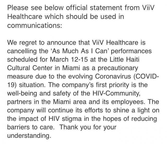 Cancellation Notice of As Much As I Can for COVID-19